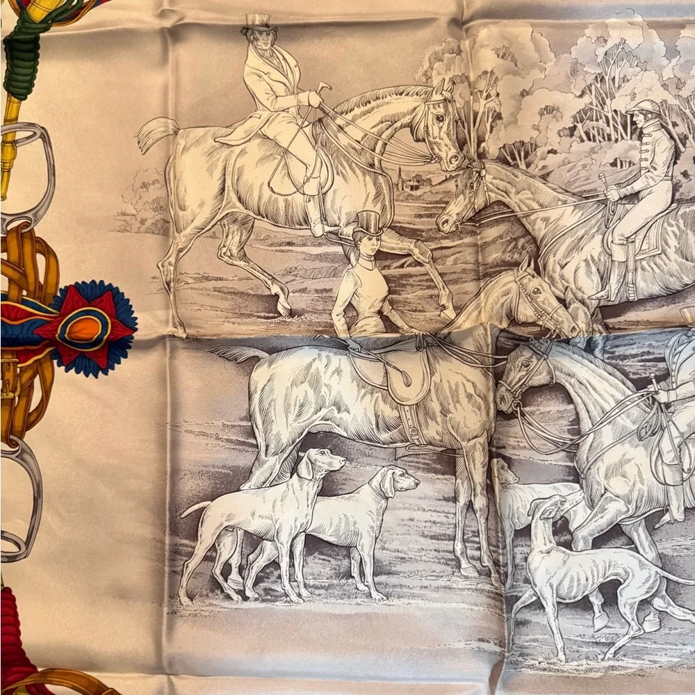 Gucci Blue and White Equestrian Scarf Vintage